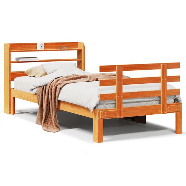 vidaXL Estrutura cama c/ cabeceira 90x190 cm pinho maci&ccedil;o castanho-mel