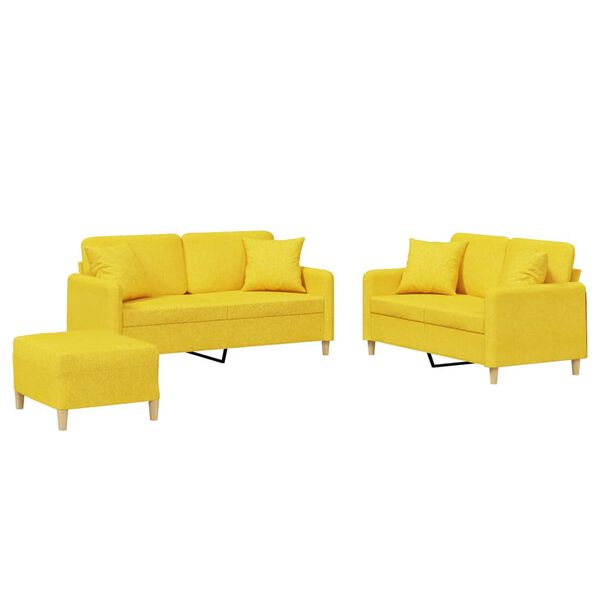 vidaXL 3 pcs conjunto de sof&aacute;s com almofadas tecido amarelo-claro