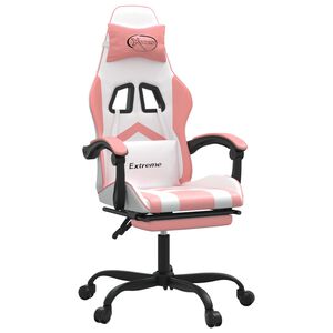 vidaXL Cadeira gaming com apoio p/ p&eacute;s couro artificial branco e rosa