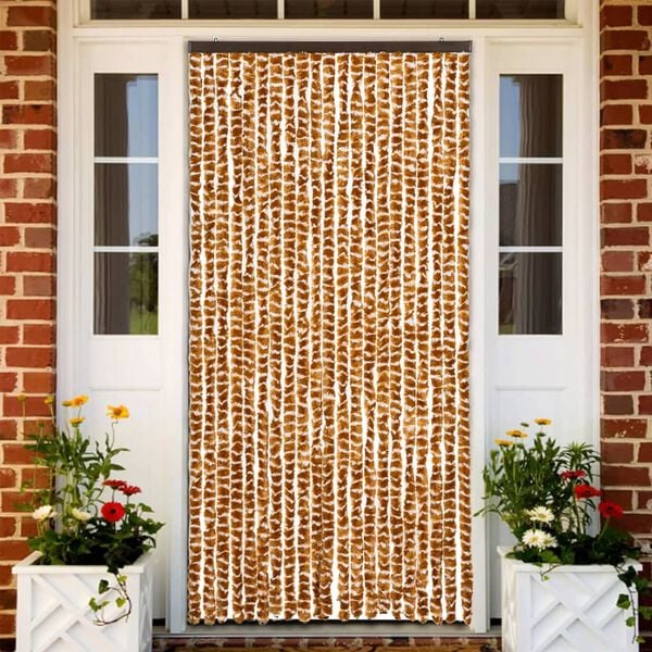 vidaXL Cortina anti-insetos 90x220 cm chenille ocre e branco