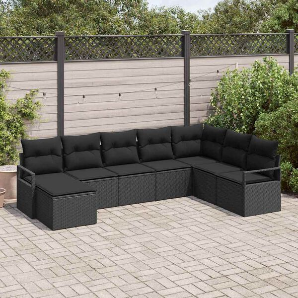 vidaXL Conjunto de Sof&aacute; de Jardim 8 pcs Preto Rattan Sint&eacute;tico