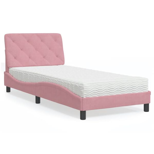 vidaXL Cama com colch&atilde;o 80x200 cm veludo rosa