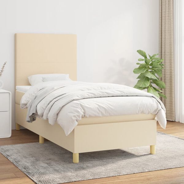 vidaXL Cama com molas/colch&atilde;o 100x200 cm tecido cor creme