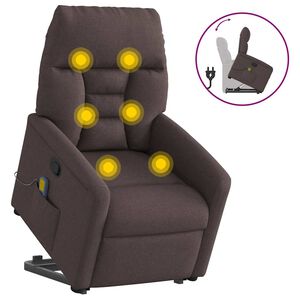vidaXL Poltrona massagens reclin&aacute;vel elevat&oacute;ria tecido castanho-escuro
