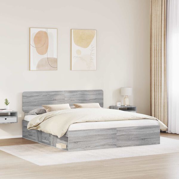 vidaXL Estrutura da Cama com cabeceira Cinza Sonoma 200 x 200 cm