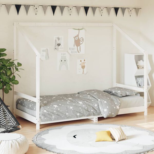 vidaXL Estrutura de cama infantil 90x200 cm pinho maciço branco
