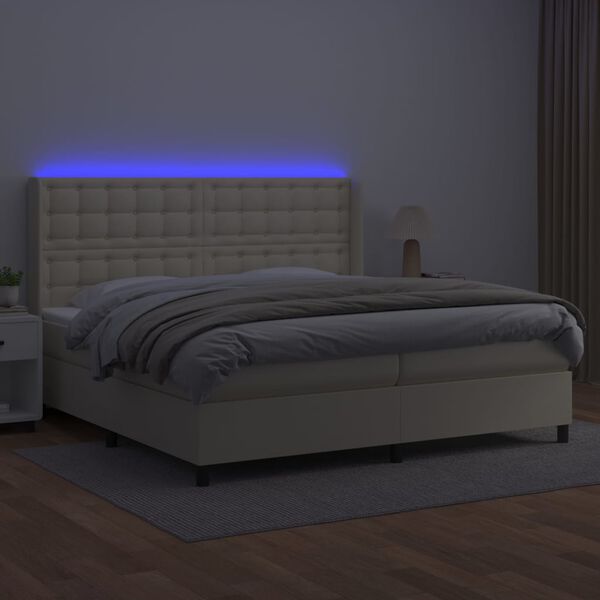 vidaXL Cama box spring c/ colch&atilde;o/LED 200x200cm couro artificial creme