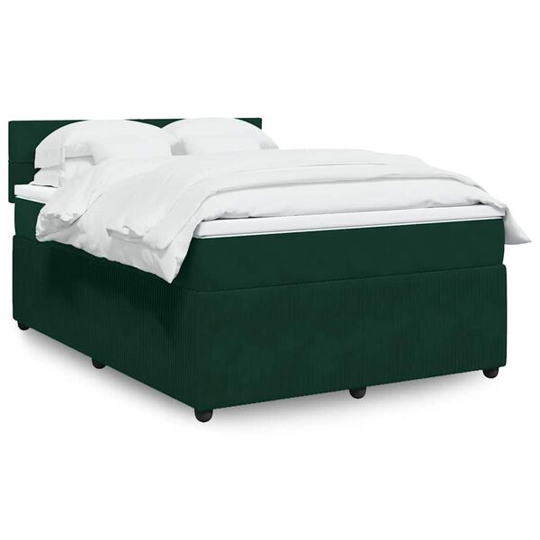 vidaXL Cama com molas/colch&atilde;o 140x190 cm veludo verde-escuro