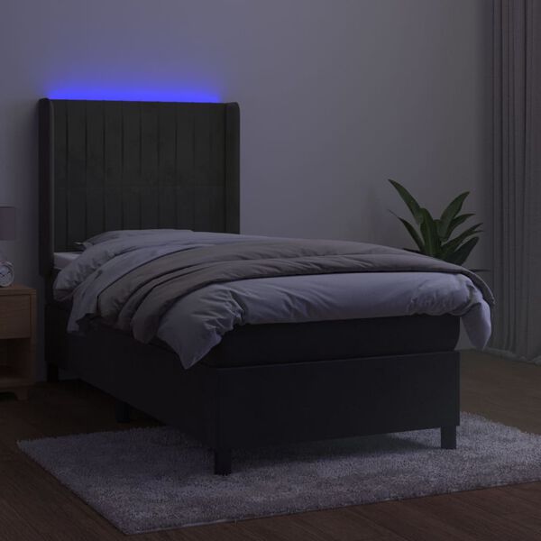 vidaXL Cama box spring c/ colch&atilde;o/LED 100x200cm veludo cinzento-escuro