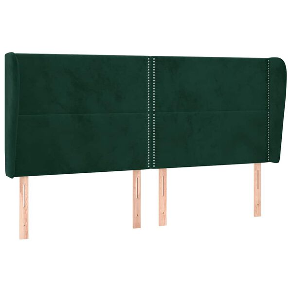 vidaXL Cabeceira cama c/ abas veludo 203x23x118/128 cm verde-escuro