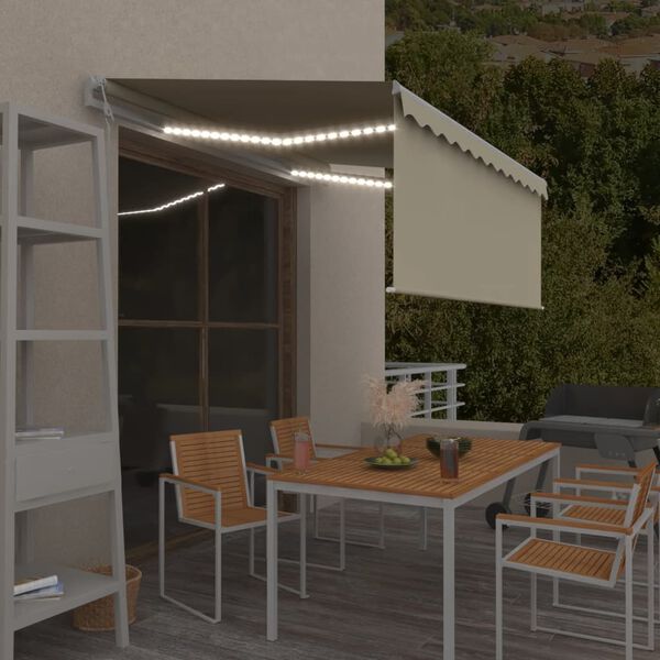 vidaXL Toldo autom&aacute;tico c/ estore/LED/sensor de vento 3x2,5m cor creme