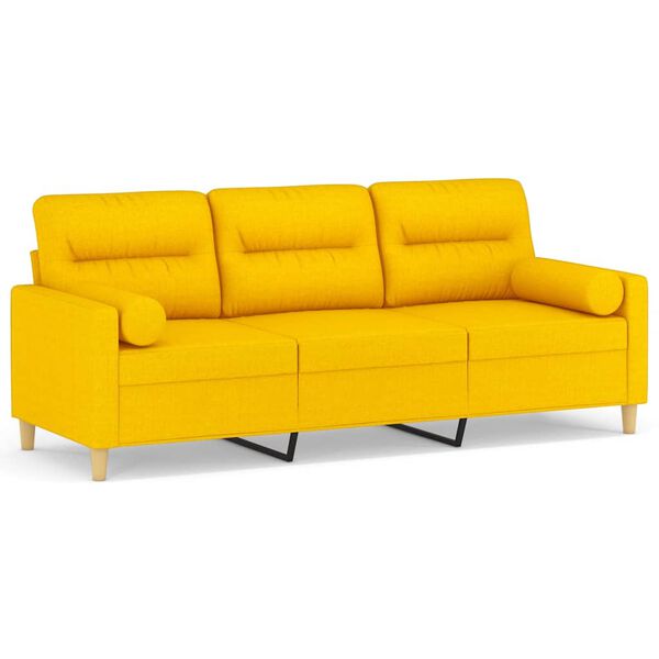 vidaXL Sof&aacute; 3 lug. c/ almofadas/almofad&otilde;es 180 cm tecido amarelo-claro