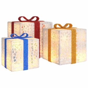 vidaXL Presentes de Natal iluminados 3 pcs 64 luzes LED branco quente