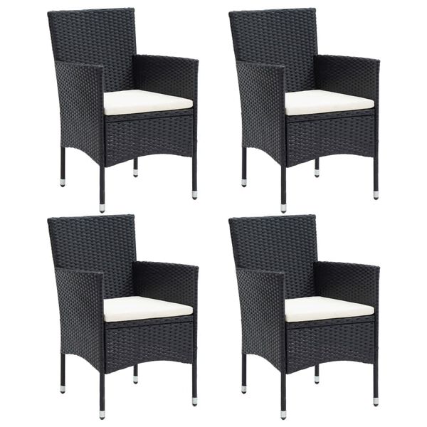 vidaXL 5 pcs conjunto de jantar p/ jardim c/ almofad&otilde;es vime PE preto