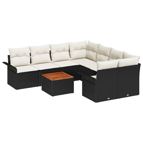 vidaXL Conjunto de Sof&aacute; de Jardim 9 pcs Preto e Creme vime PE
