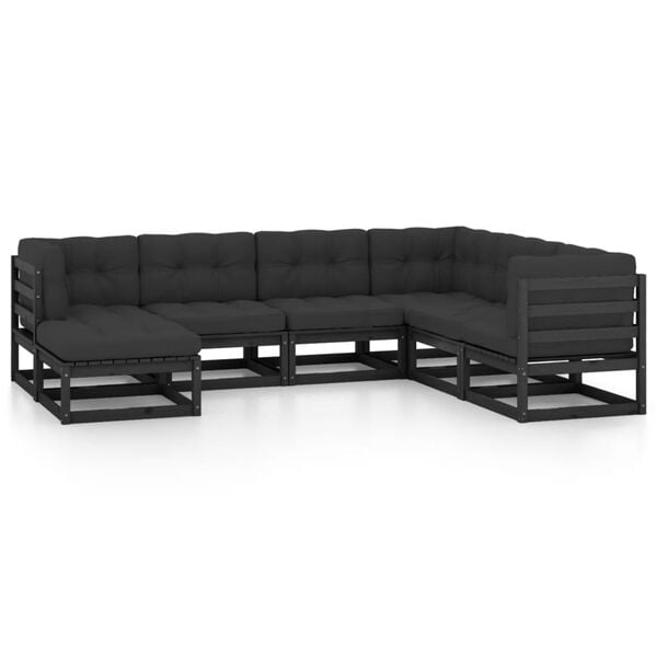 vidaXL 7 pcs conjunto lounge de jardim c/ almofad&otilde;es pinho maci&ccedil;o