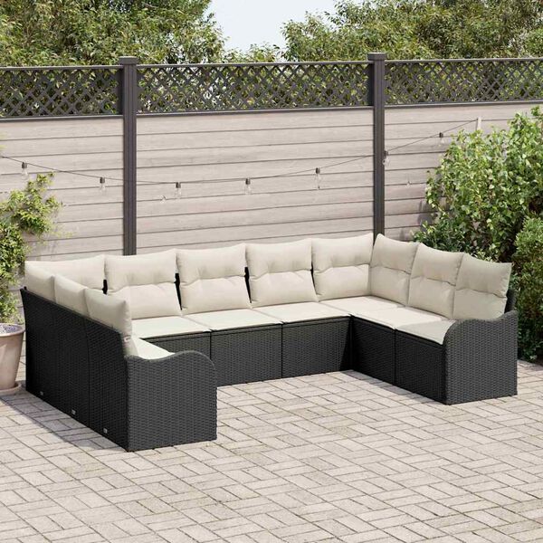 vidaXL Conjunto de Sof&aacute; de Jardim 9 pcs Preto vime PE