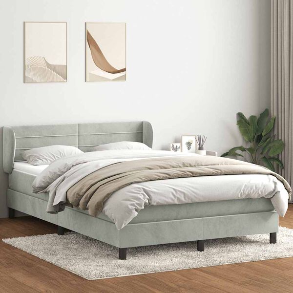 vidaXL Cama com molas/colch&atilde;o 160x220 cm veludo cinzento-claro
