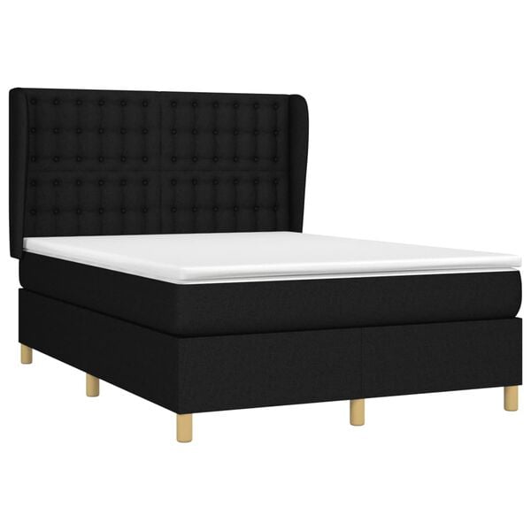 vidaXL Cama com molas/colch&atilde;o 140x190 cm tecido preto