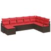 vidaXL Conjunto de Sof&aacute;s 8 unid. Marrom e Vermelho vime PE
