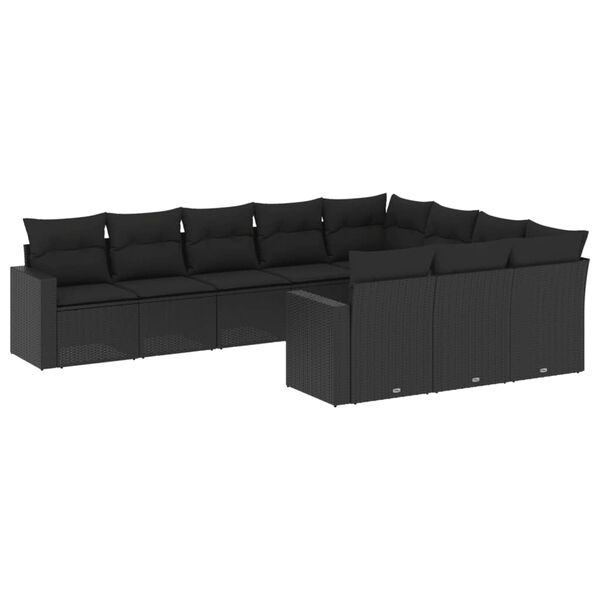 vidaXL 10 pcs conjunto sof&aacute;s de jardim c/ almofad&otilde;es vime PE preto
