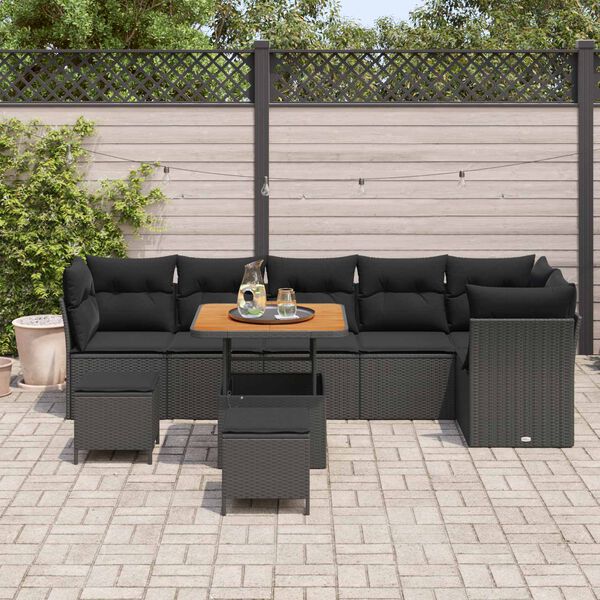 vidaXL Conjunto de Sof&aacute; de Jardim 9 pcs Preto vime PE