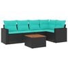 vidaXL 6 pcs conjunto de sof&aacute;s p/ jardim c/ almofad&otilde;es vime PE preto