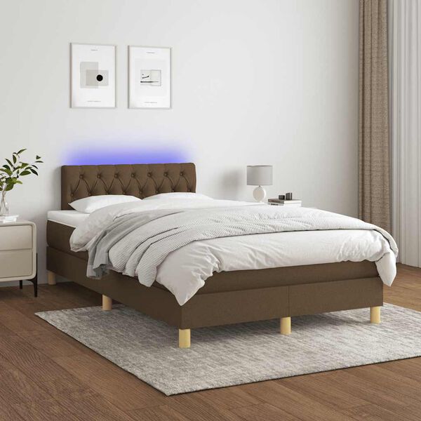 vidaXL Cama box spring c/ colch&atilde;o/LED 120x190cm tecido castanho-escuro