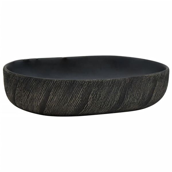 vidaXL Lavatório de bancada oval 59x40x14 cm cerâmica preto