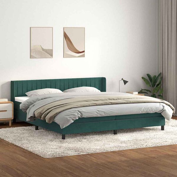 vidaXL Cama com molas/colch&atilde;o 180x210 cm veludo verde-escuro