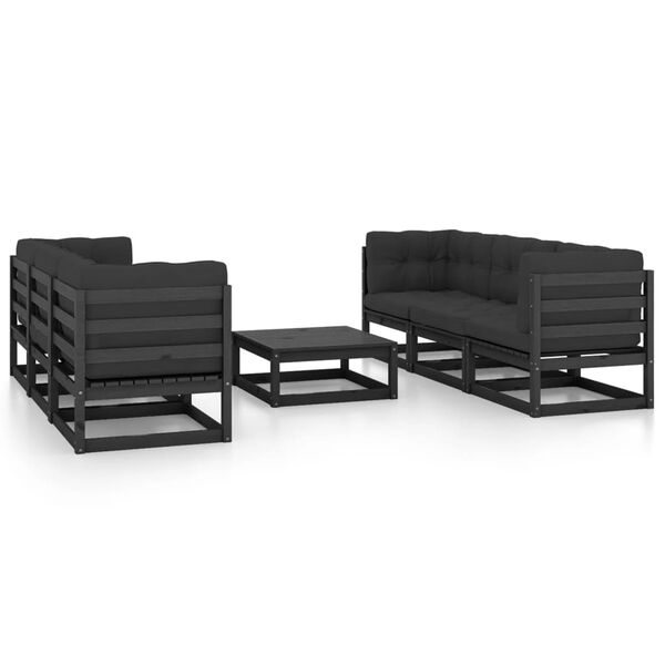 vidaXL 7 pcs conjunto lounge de jardim c/ almofad&otilde;es pinho maci&ccedil;o