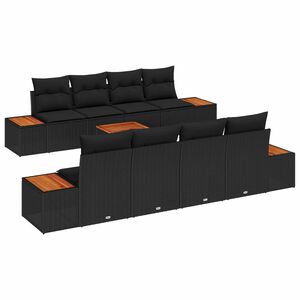 vidaXL Conjunto de Sof&aacute; de Jardim 9 pcs Preto Rattan Sint&eacute;tico