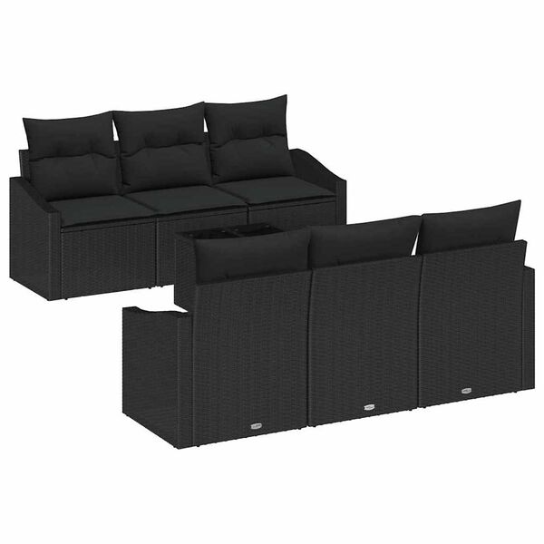 vidaXL Conjunto de Sof&aacute;s com almofada Manual 7 pcs Preto vime PE