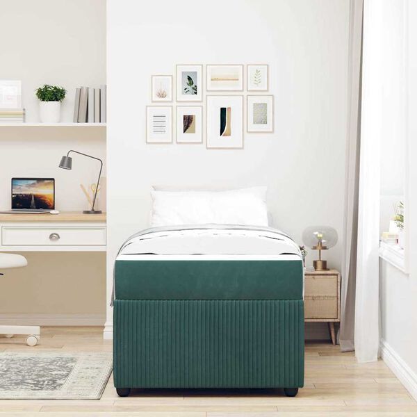 vidaXL Estrutura da Cama com colch&atilde;o Verde Escuro 100 x 200 cm tecido