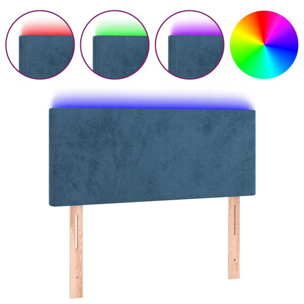 vidaXL Cabeceira de cama c/ luzes LED veludo 90x5x78/88 cm azul-escuro