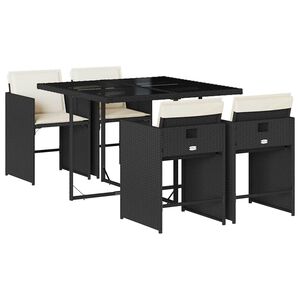 vidaXL 5 pcs conjunto de jantar p/ jardim c/ almofad&otilde;es vime PE preto