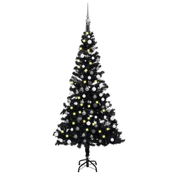 vidaXL &Aacute;rvore Natal artificial pr&eacute;-iluminada c/ bolas PVC preto