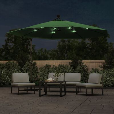 vidaXL Guarda-sol cantilever c/ luzes LED + poste metal 350 cm verde