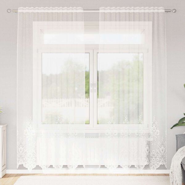 vidaXL Cortina de Renda com cortinas Branco 200 x 150 cm Poli&eacute;ster