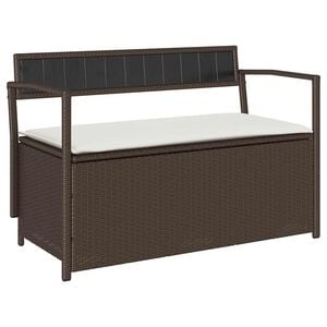 vidaXL Banco de jardim com espa&ccedil;o de armazenamento e almofada, em rattan sint&eacute;tico marrom, da