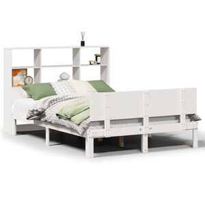 vidaXL Cama com estante sem colch&atilde;o 140x200 cm pinho maci&ccedil;o branco