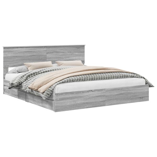 vidaXL Cama com Armazenamento com cabeceira Cinza Sonoma 200 x 200 cm