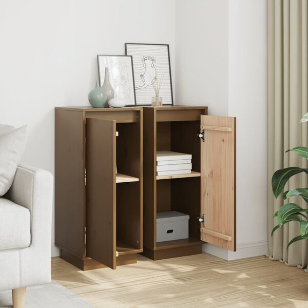 vidaXL Aparadores 2 pcs 31,5x34x75 cm pinho maci&ccedil;o castanho mel