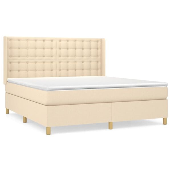 vidaXL Cama com molas/colch&atilde;o 160x200 cm tecido cor creme