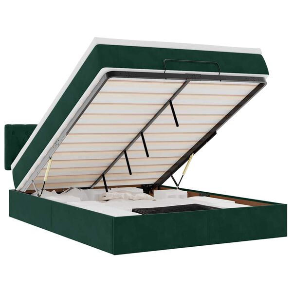 vidaXL Estrutura de cama otomana com colch&atilde;o 140x190cm verde escuro