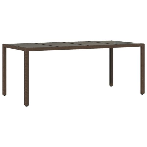 vidaXL Mesa de jardim com tampo de vidro 190x90x75 cm vime PE castanho