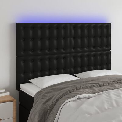 vidaXL Cabeceira cama c/ LED couro artificial 144x5x118/128 cm preto