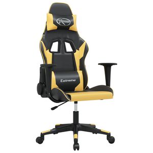 vidaXL Cadeira gaming couro artificial preto e dourado