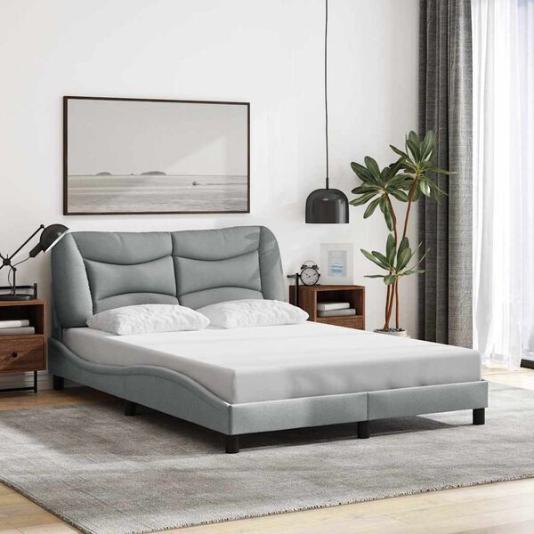 vidaXL Estrutura de cama sem colch&atilde;o Hvar 120x200 cm tecido cinzento-claro