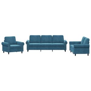 vidaXL 3 pcs conjunto de sof&aacute;s com almofad&otilde;es veludo azul